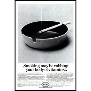 1976 Roche Health Vintage Print Ad Ash Tray Cigarette Smoking Wall Art Decor